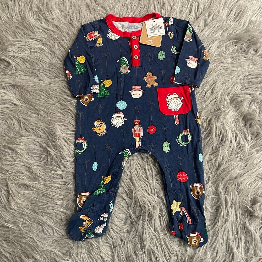 Mudpie‎ Christmas Bamboo Baby Romper Navy Red Soft